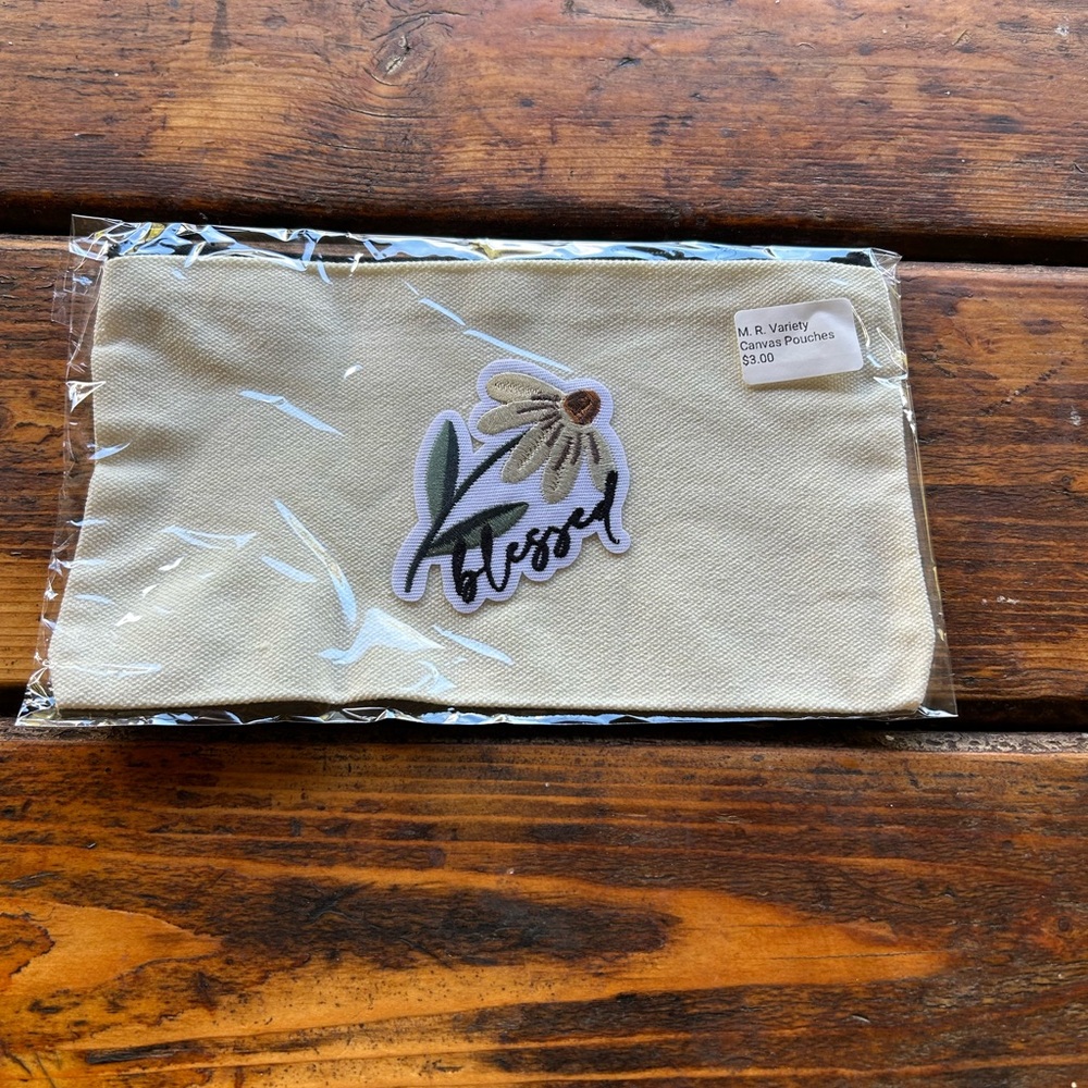 Beige Canvas Pouch with Floral Design